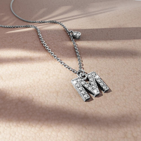 Solid 925 Sterling Silver Initial Crystal Personalised Alphabet Letter Necklace Silver
